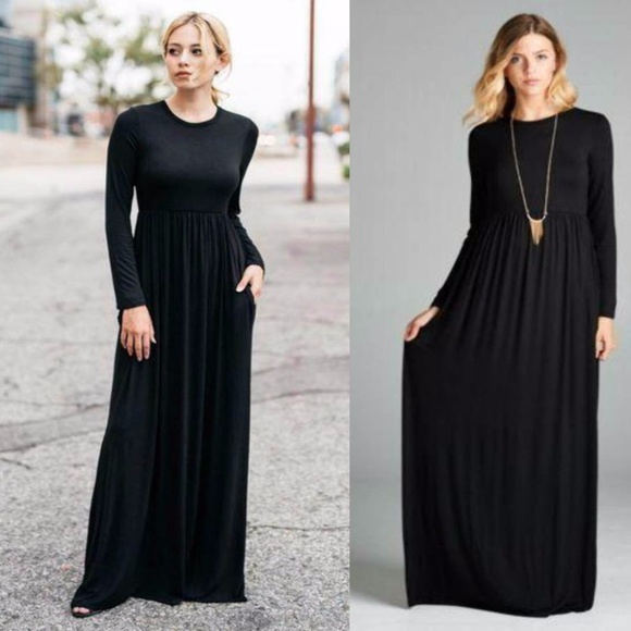 Pink Peplum Boutique Dresses & Skirts - Long sleeve flowy high waist maxi dress