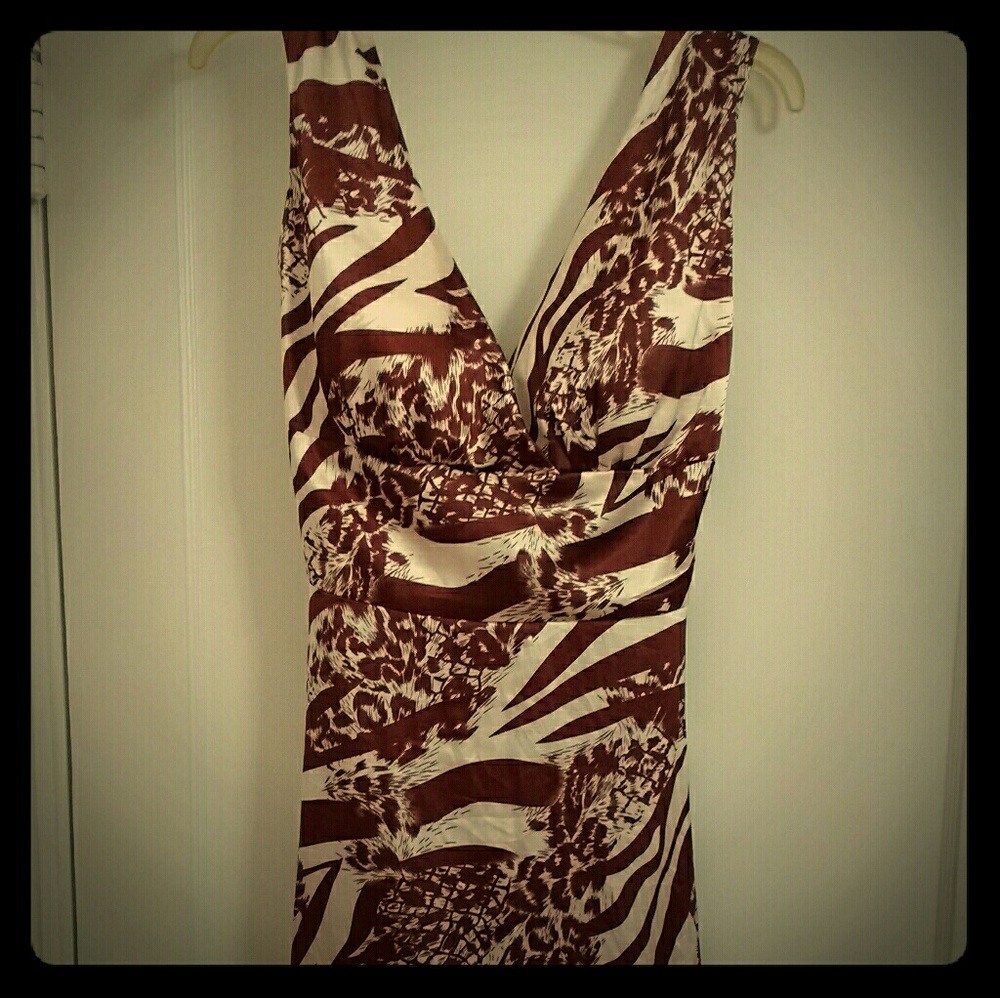 NWOT Animal Print Brown/Cream Satin Dress