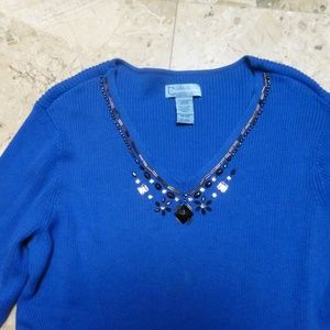 royal blue sweater with black jewels neckline xl