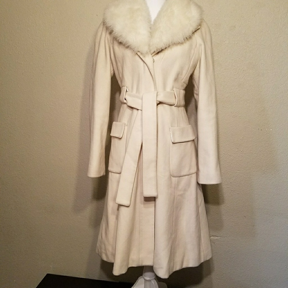 Bebe ivory wool cashmere long dress coat size smal