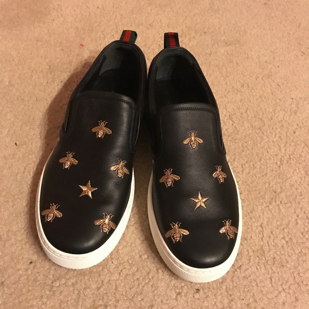 Gucci gold bee slip on sneakers