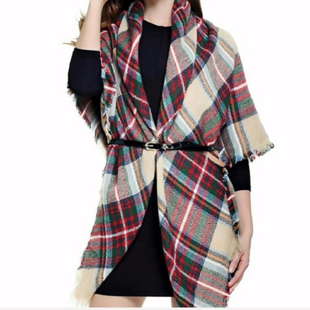 Plaid soft Blanket Scarf 60" x 55" - Picture 4 of 4