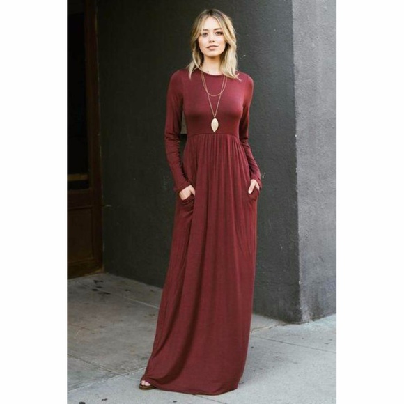 Long sleeve flowy high waist maxi dress - Picture 2 of 3