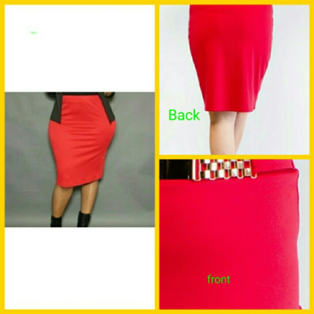 Red Belted  Pencil Skirt