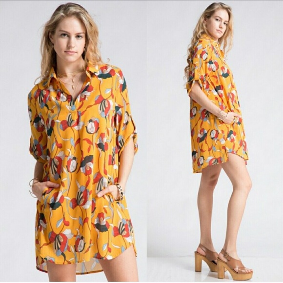💛 LAST ONE: Size L Floral Print Shirt Dress - Picture 1 of 5
