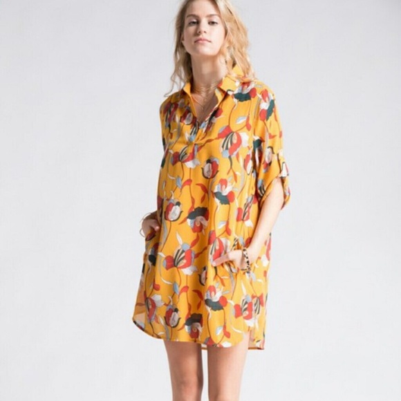 💛 LAST ONE: Size L Floral Print Shirt Dress - Picture 2 of 5