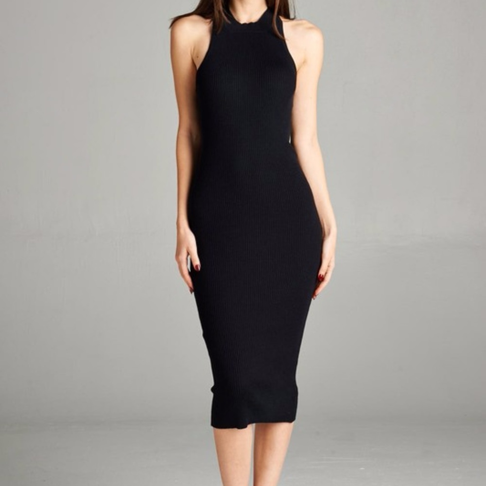 LAST ONE!!! Black ribbed strappy back halter midi - Picture 3 of 3