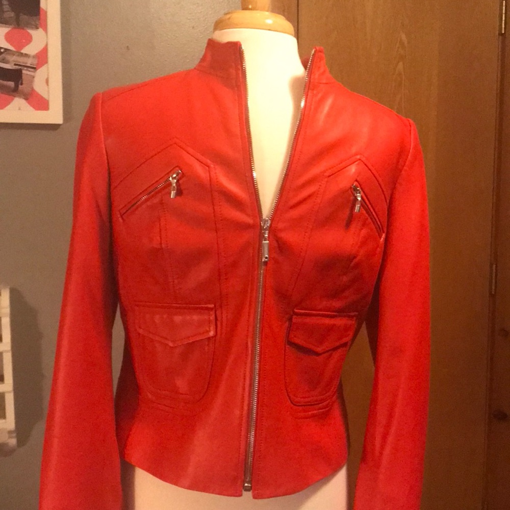Red leather motorcycle jacket