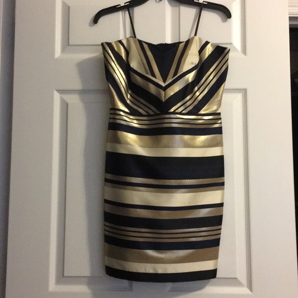 Holiday New Year’s Eve Ann Taylor Gold Navy Blue Cocktail Dress - Sz 6/8