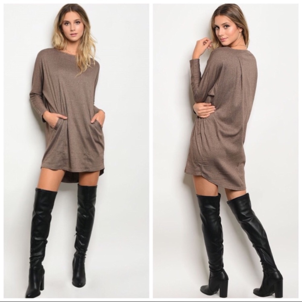 MOCHA LOOSE FIT TUNIC DRESS $40