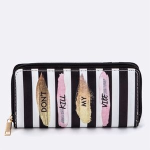 "Don't Kill My Vibe" Stripe Print Wallet