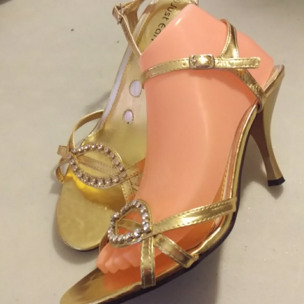 Just Earl 9 gold 3 inch heel rhinestones