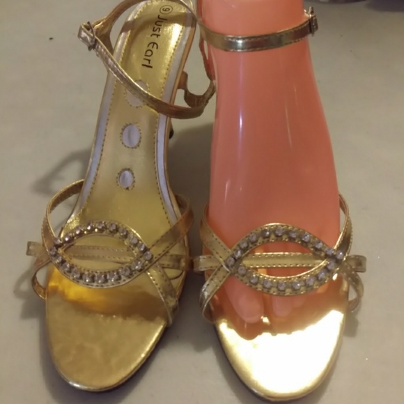 Just Earl 9 gold 3 inch heel rhinestones - Picture 2 of 8