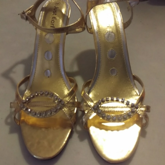 Just Earl 9 gold 3 inch heel rhinestones - Picture 3 of 8