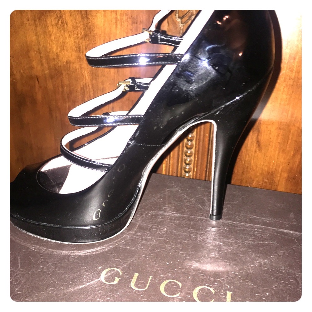 Black Paton Leather -6 inch GUCCI open toe Heel