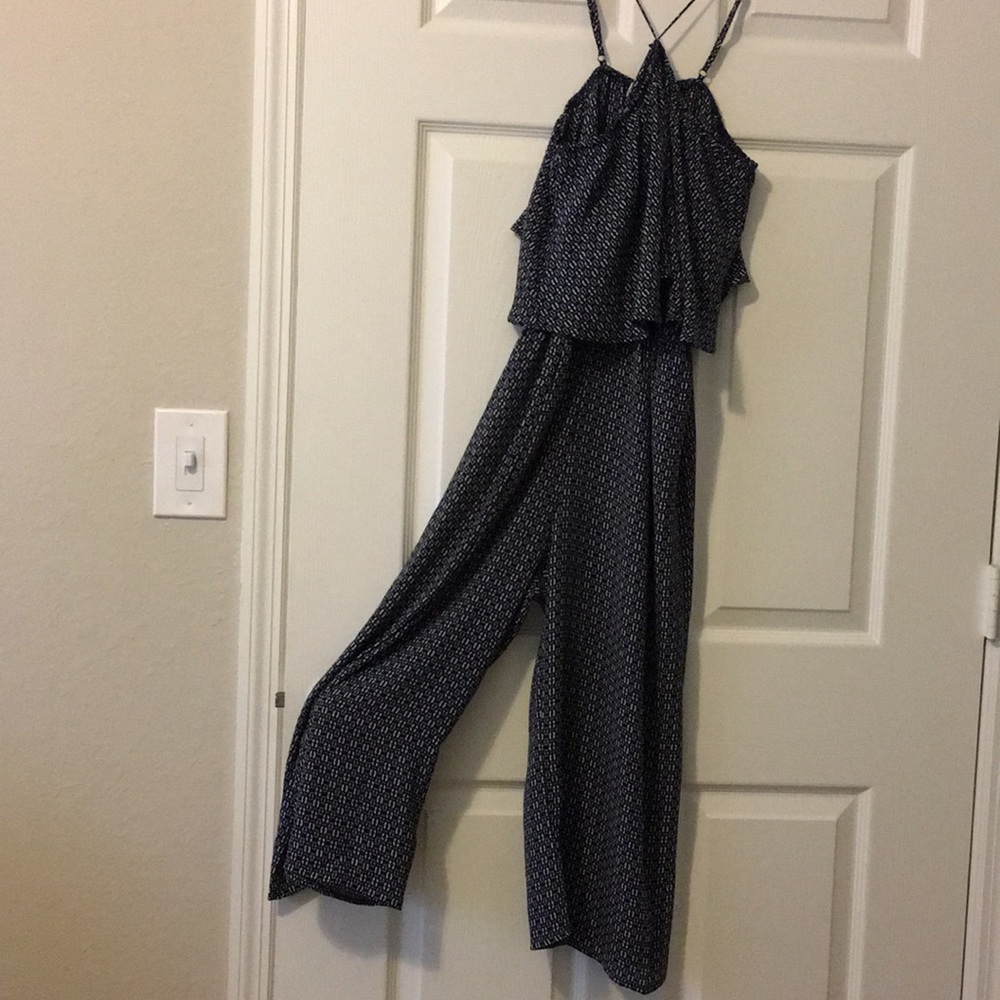 Blue and White Wide Leg Jumpsuit. Juniors Sz M