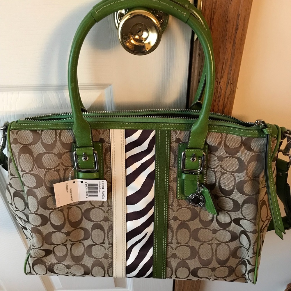 Coach Khaki Green Zebra Satchel NEW