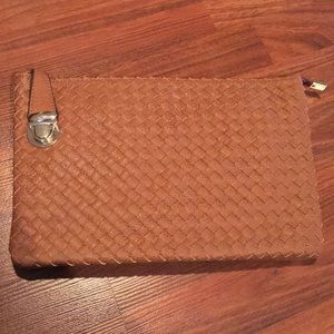 brand new brown quilted leather big clutch