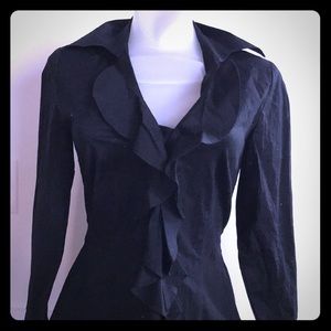 Ann Taylor tailored black dress shirt with ruffles
