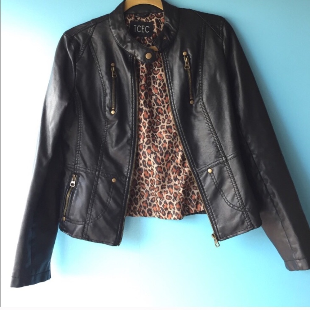 TCEC Black Vegan Leather Moto Jacket Size Small S