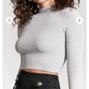 Forever 21 Small Light Grey Mock Neck Chenille Top