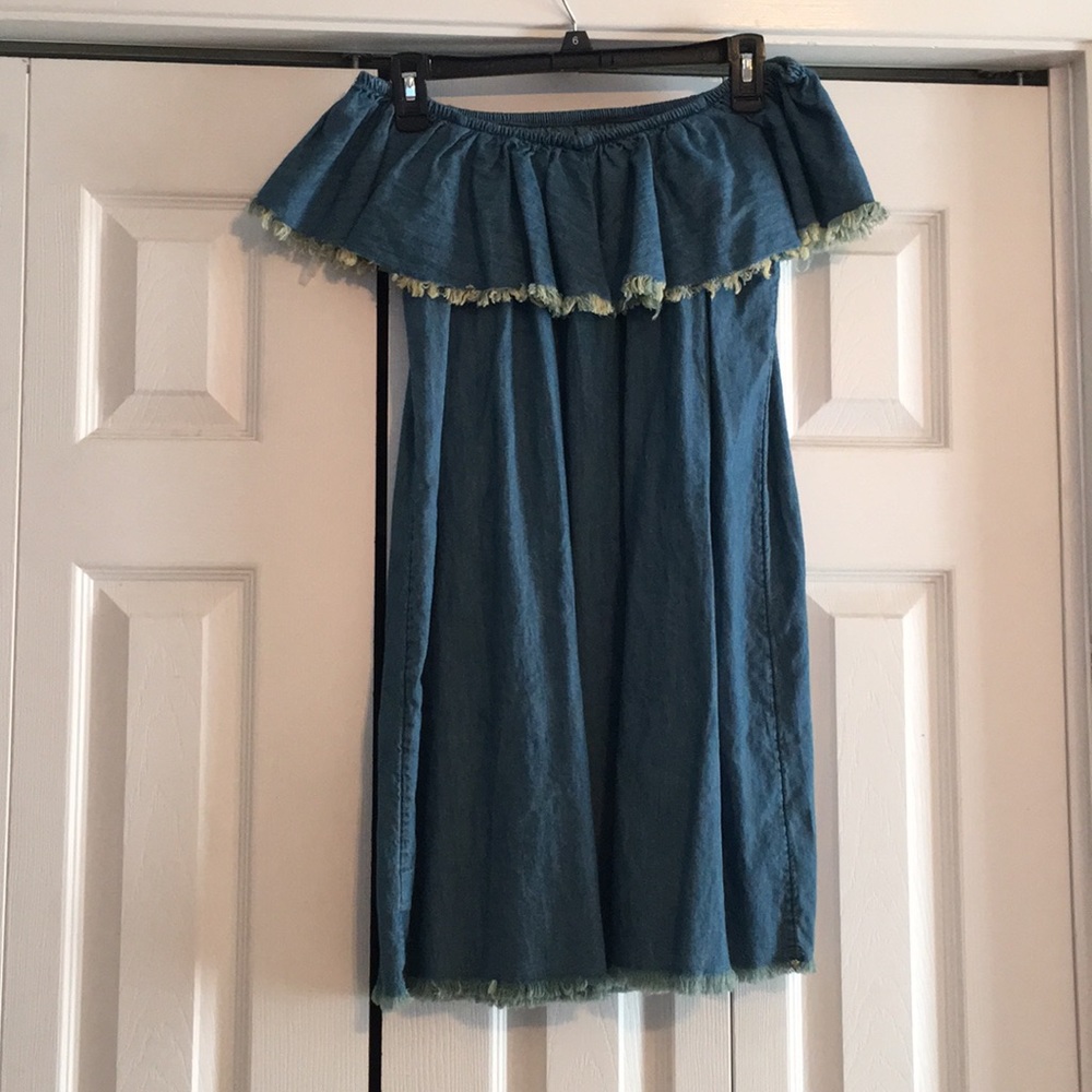 Off the shoulder , denim dress