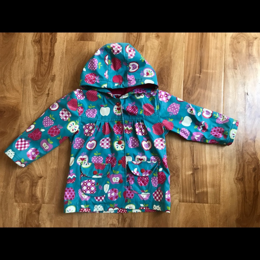 Hatley Girl Toddler Turquoise Apple Worm Rain Coat