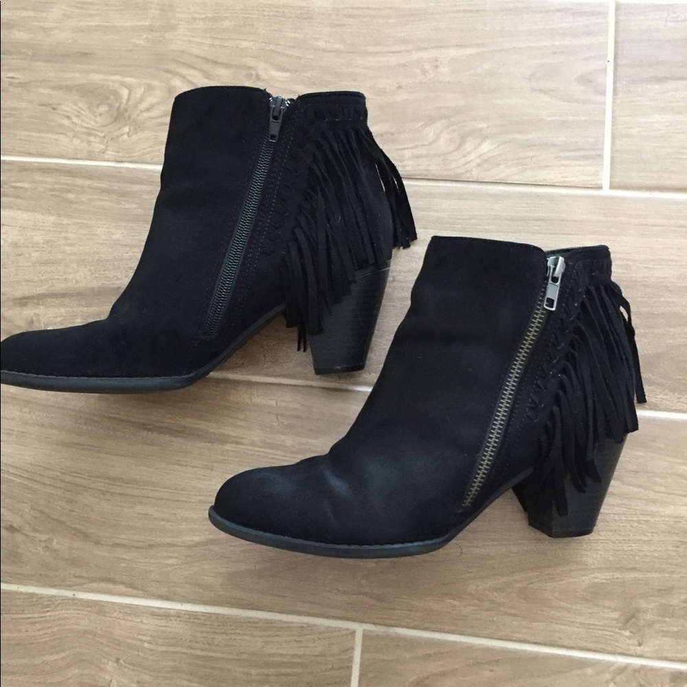 Black Suede Booties with Tassels