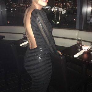 Black sequin & mesh cutout dress