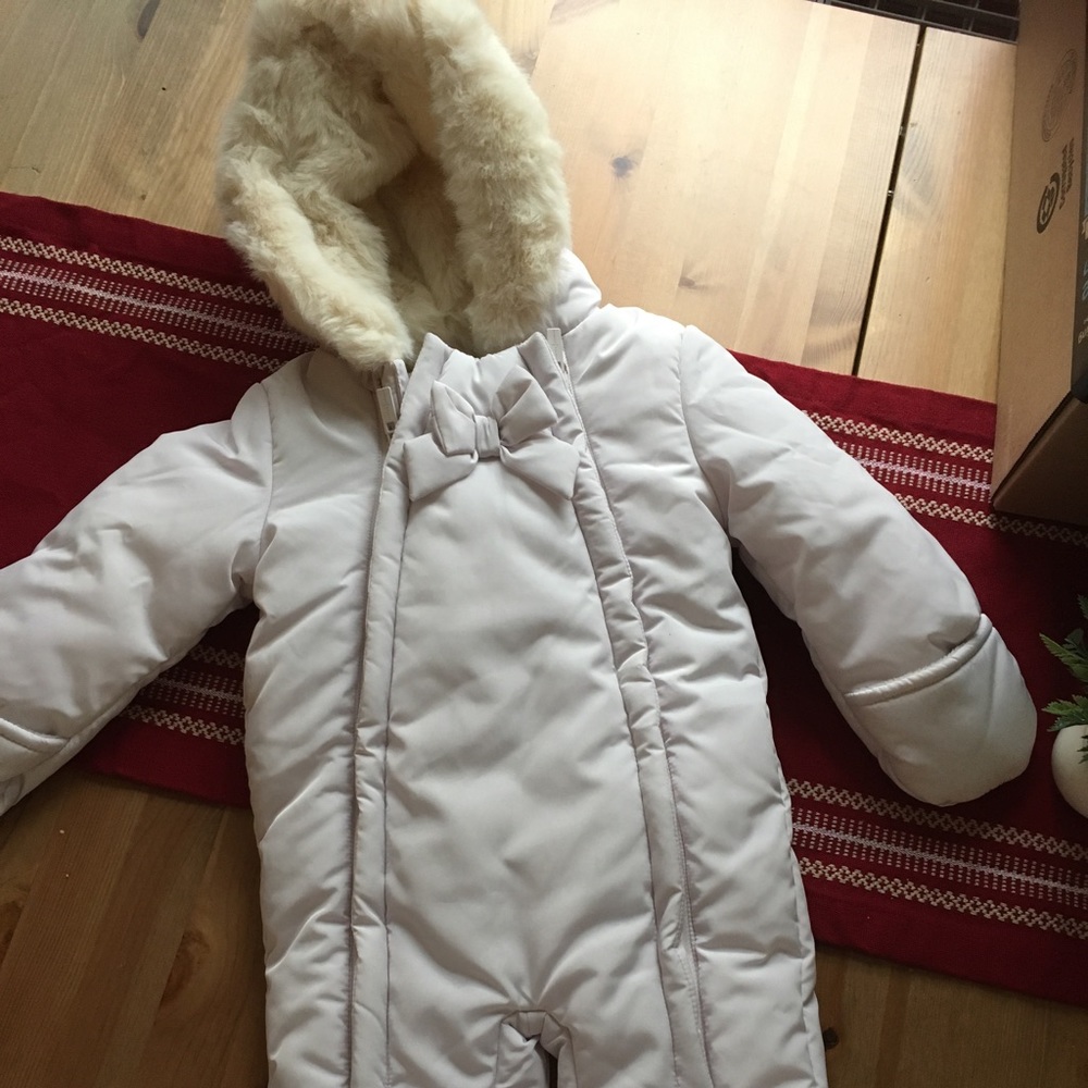 Crib suit/ snow suit Blush Pink/ Fur hood