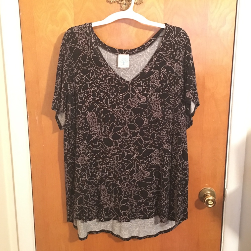 Floral, black and white tee shirt