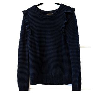 Banana Republic ruffle navy pullover sweater