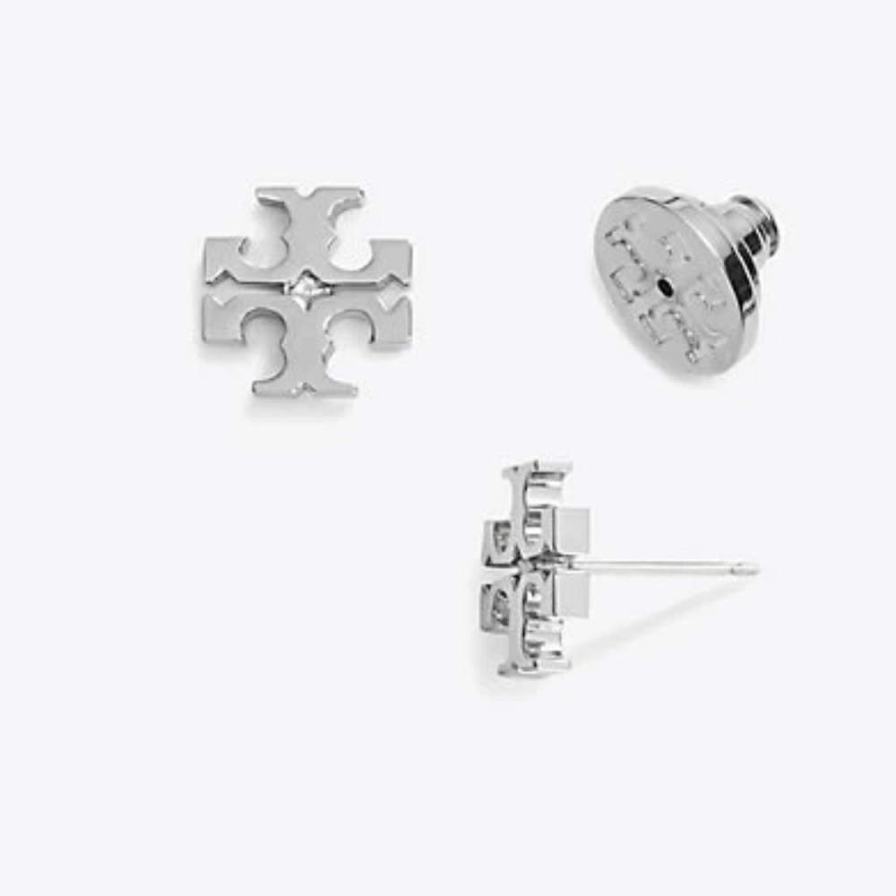 Tory Burch Silver Logo Stud Earrings