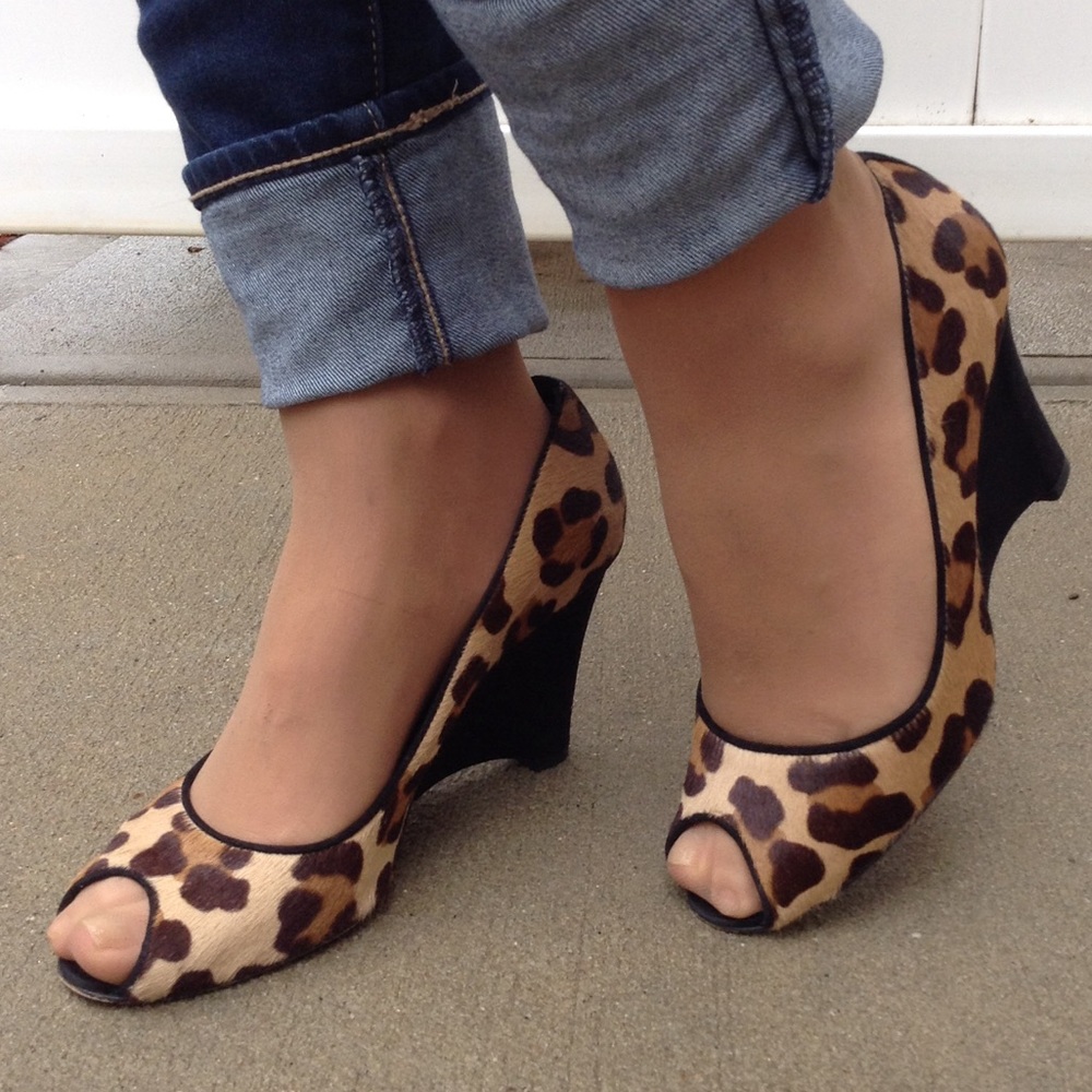 Stuart Weitzman Cheetah Open Toe Wedges - image 1