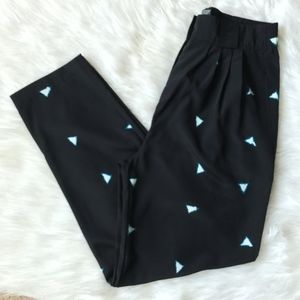 Vintage Geometric Print High Waist Pleated Pants