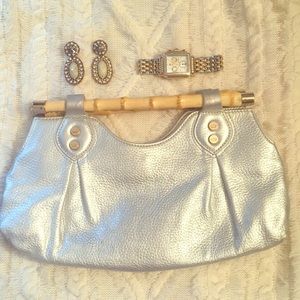 Elaine Turner Leather and Bamboo Clutch