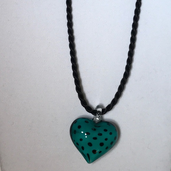 Adorable Hand-Painted Glass Puffy Heart Necklace - Picture 3 of 7