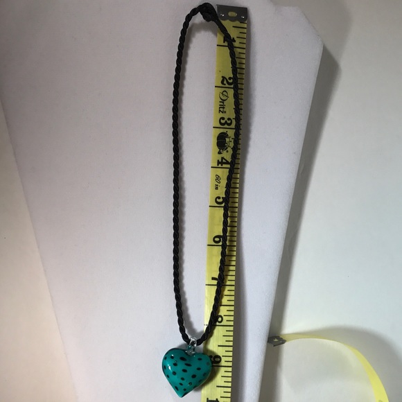 Adorable Hand-Painted Glass Puffy Heart Necklace - Picture 4 of 7