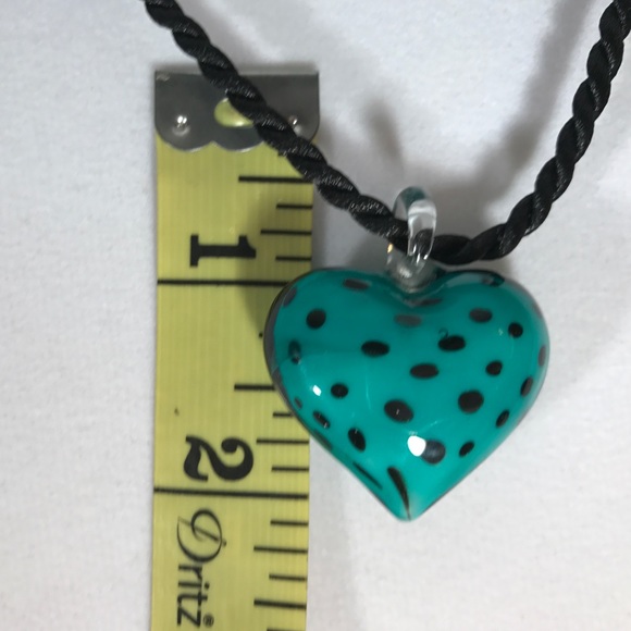 Adorable Hand-Painted Glass Puffy Heart Necklace - Picture 5 of 7