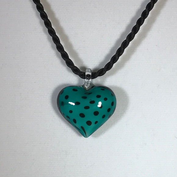 Adorable Hand-Painted Glass Puffy Heart Necklace - Picture 6 of 7