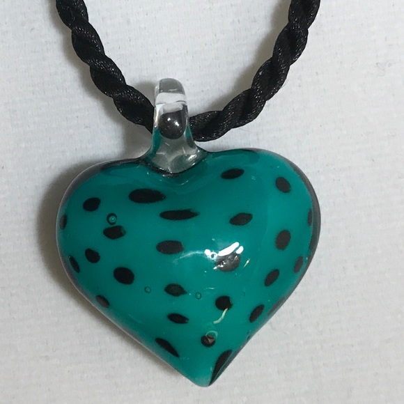 Adorable Hand-Painted Glass Puffy Heart Necklace - Picture 7 of 7
