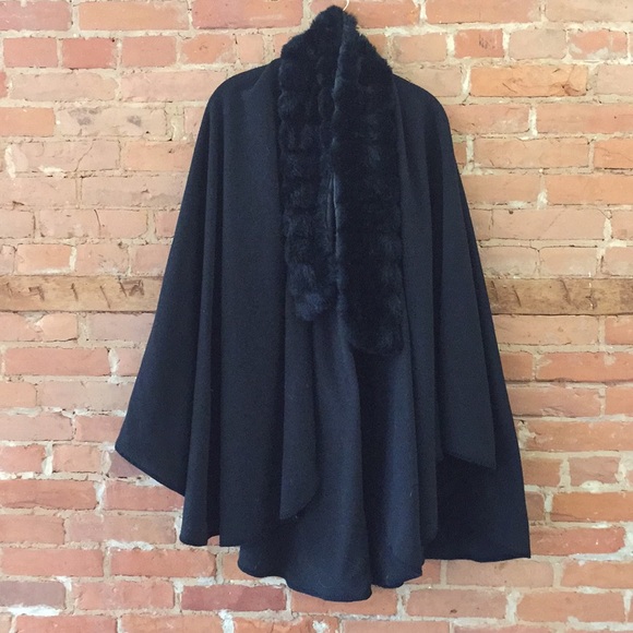 Possibilities Jackets & Blazers - Faux Fur Collared Black Cape