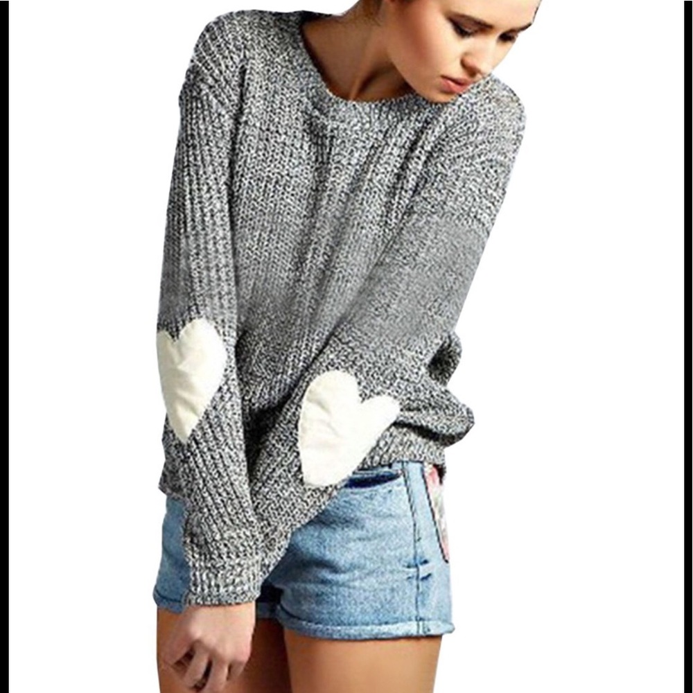 Heather Grey Heart Patch Sweater - Picture 1 of 1