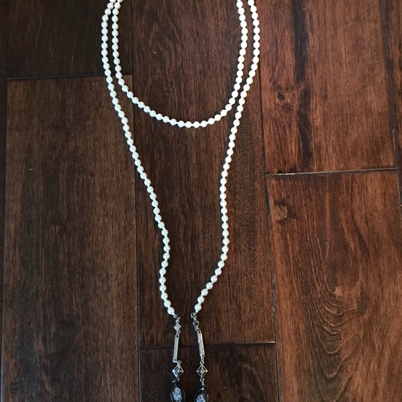 NWT WHBM PEARL CRYSTAL NET DROP LARIAT NECKLACE - Picture 5 of 7
