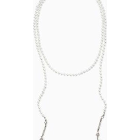 NWT WHBM PEARL CRYSTAL NET DROP LARIAT NECKLACE - Picture 7 of 7
