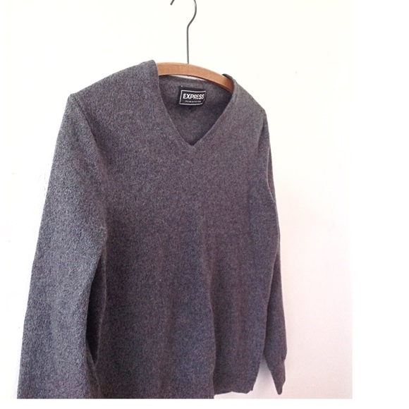 Express Sweater Charcoal Grey V Neck Merino Wool - Picture 2 of 8