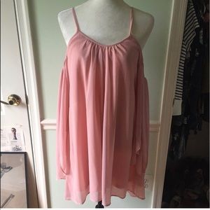 Pink blush cold shoulder dress.