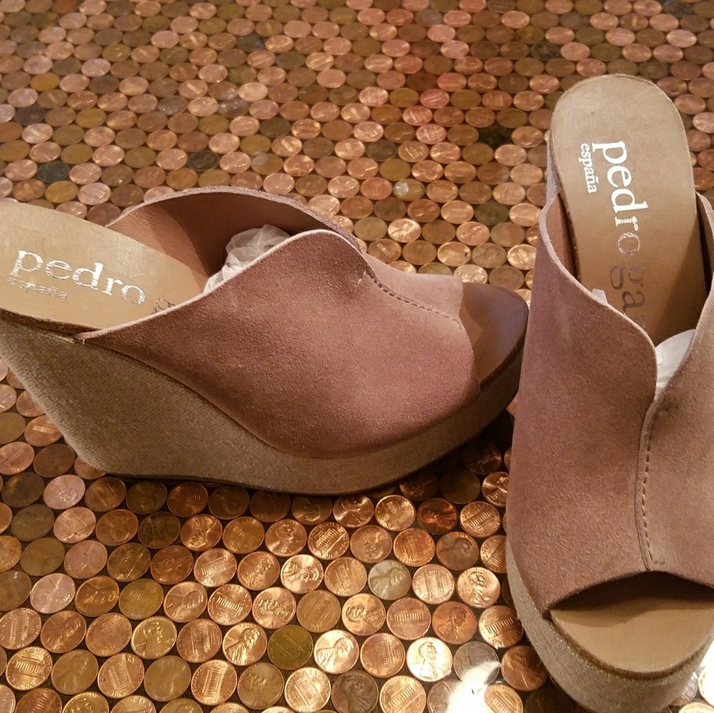 Pedro Garcia Taupe Suede Wedges