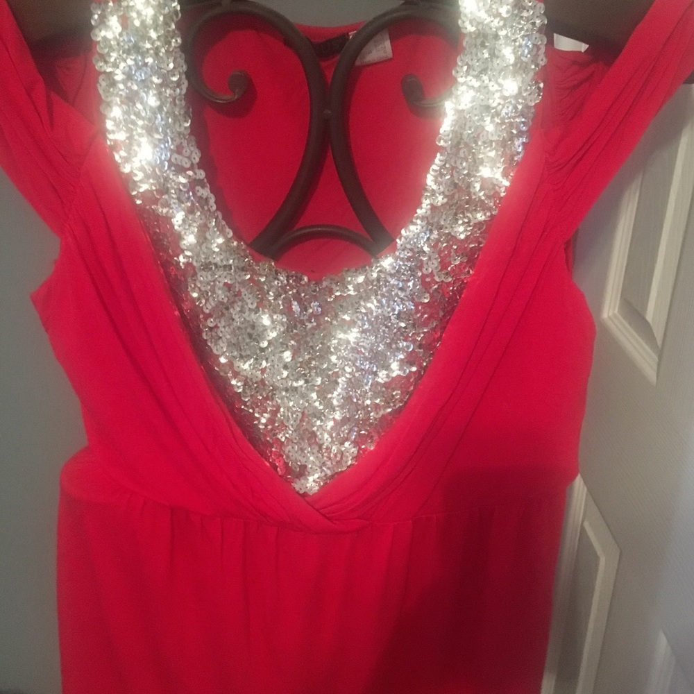 Red top with silver sequins