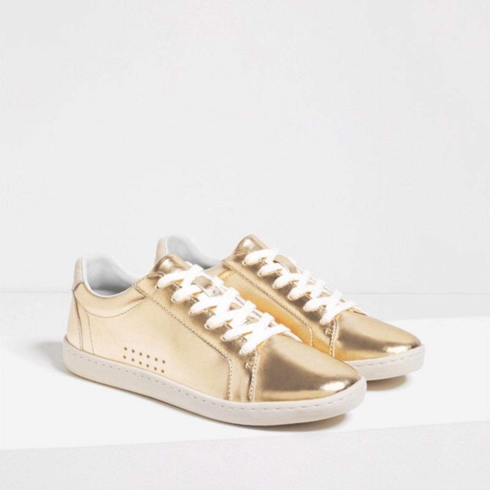 Zara Gold Metallic Laminated Plimsolls